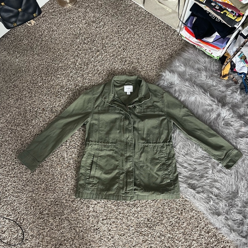 Old Navy Olive Green Twill Waist Length Jacket Women’s Size Medium